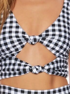 Beach Riot Black & White Gingham Knot Crop Top